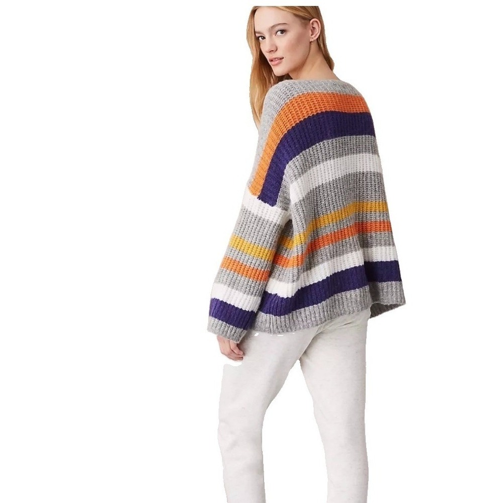 Lou & Grey Alpaca Blend Purple Orange & Gray Stripe Sweater Medium Slouchy